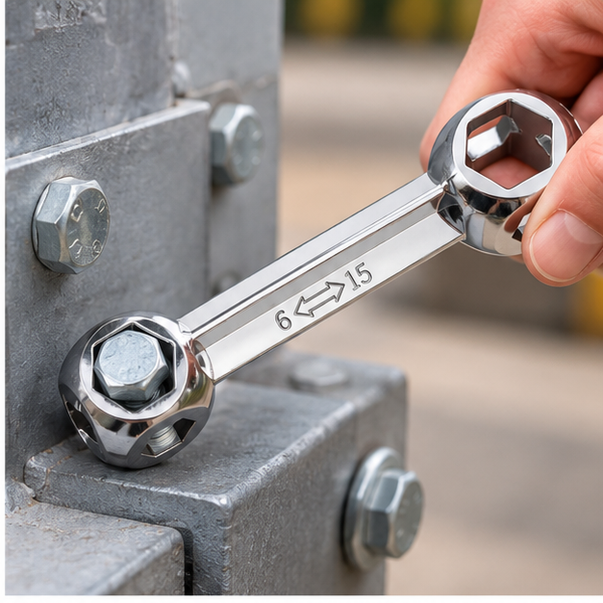Multi-Size Rotating Socket Wrench in-use fastening scene