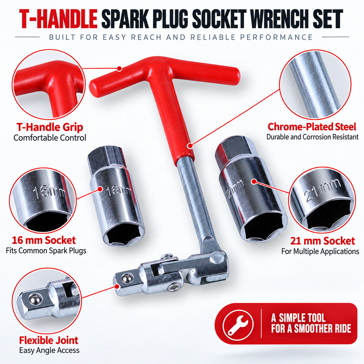 T-Handle Spark Plug Socket Wrench Set feature and detail view